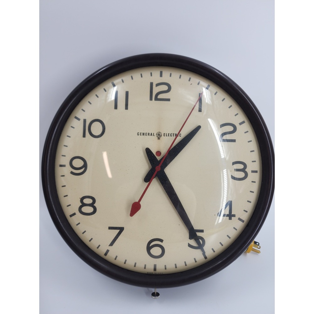 Vintage General Electric Wall Clock Model 2912A Brown Industrial Electric GE USA